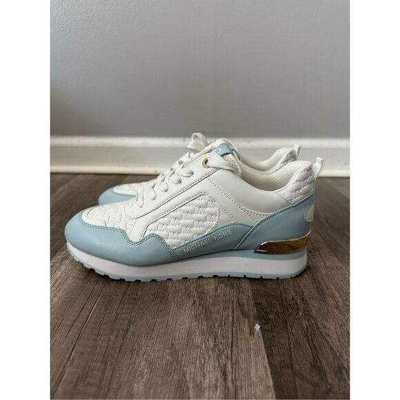NWOT Michael Kors Logo Low Top Lace-up Trainer Sneakers Blue White US 6.5 $395 - Picture 5 of 12